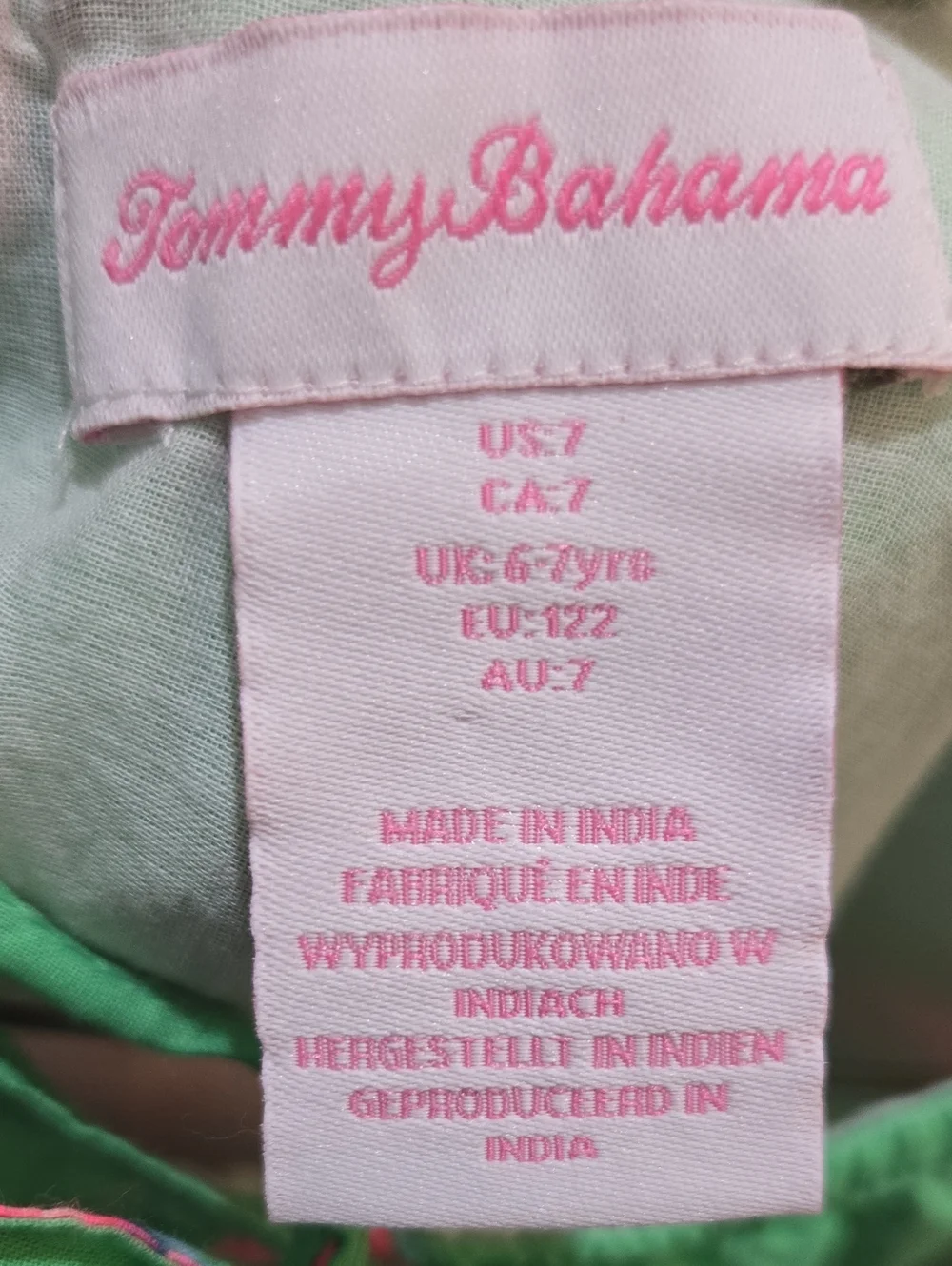 Tommy Bahama Green Floral One-Shoulder Dress with Pink Pom Trim Girls Size 7